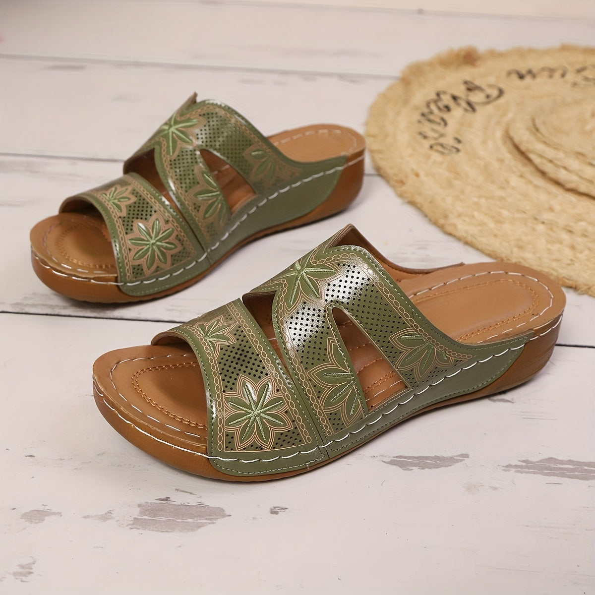 🔥Last Day Deal 50% OFF🔥Orthopedic Leaf Embroidered Sandals – 2025 Wedge Style