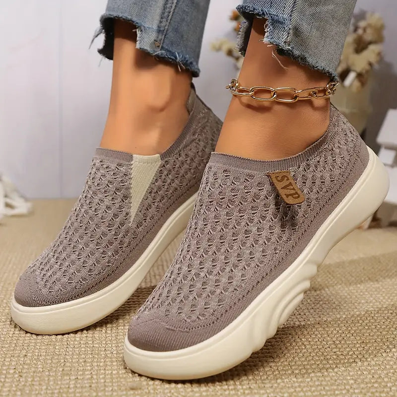 Women's Knitted Elastic Thick-soled Breathable Non-slip Slip-on Casual Shoes