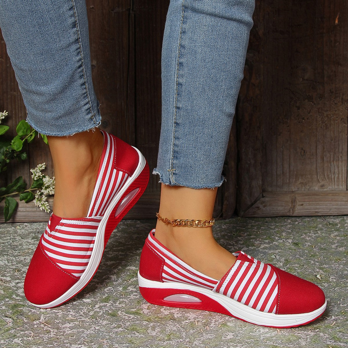🔥Last Day Sale 60%🔥 Women'S Striped Slip-On Canvas Sneakers