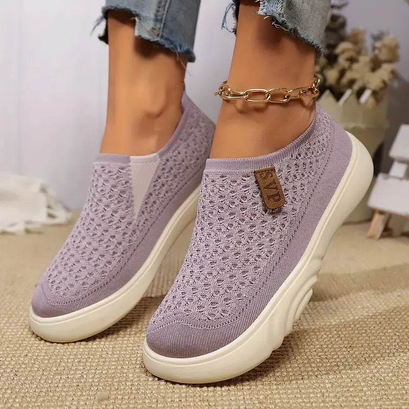 Women's Knitted Elastic Thick-soled Breathable Non-slip Slip-on Casual Shoes