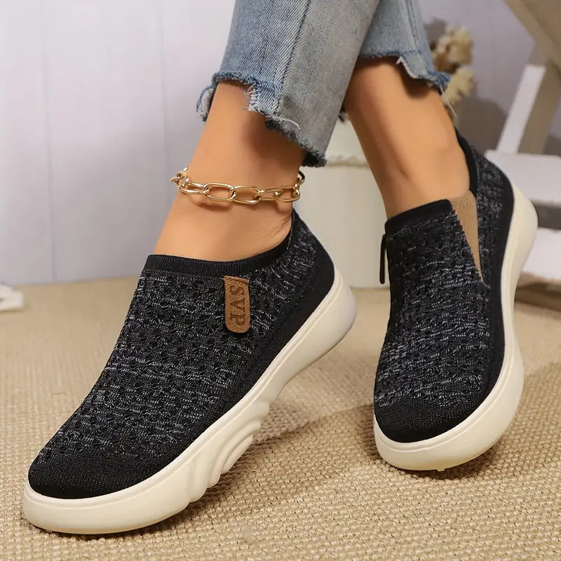 Women's Knitted Elastic Thick-soled Breathable Non-slip Slip-on Casual Shoes