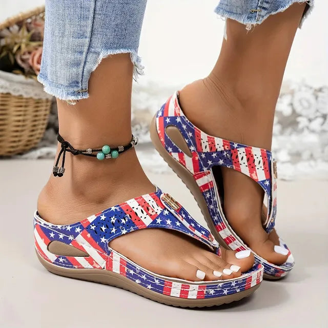 🔥Summer Best Seller🔥Women'S Patriotic Slide Sandals - Stylish American Flag Design