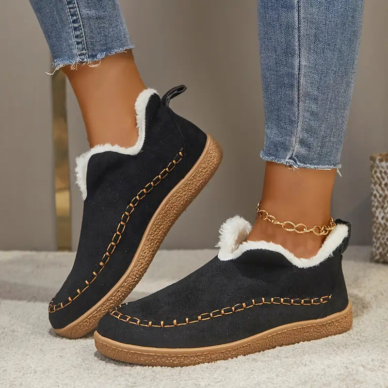 Women's Cozy Fleece-Lined Slip-On Ankle Boots