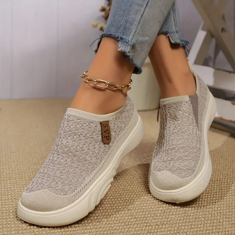 Women's Knitted Elastic Thick-soled Breathable Non-slip Slip-on Casual Shoes