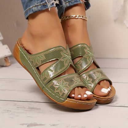 🔥Last Day Deal 50% OFF🔥Orthopedic Leaf Embroidered Sandals – 2025 Wedge Style