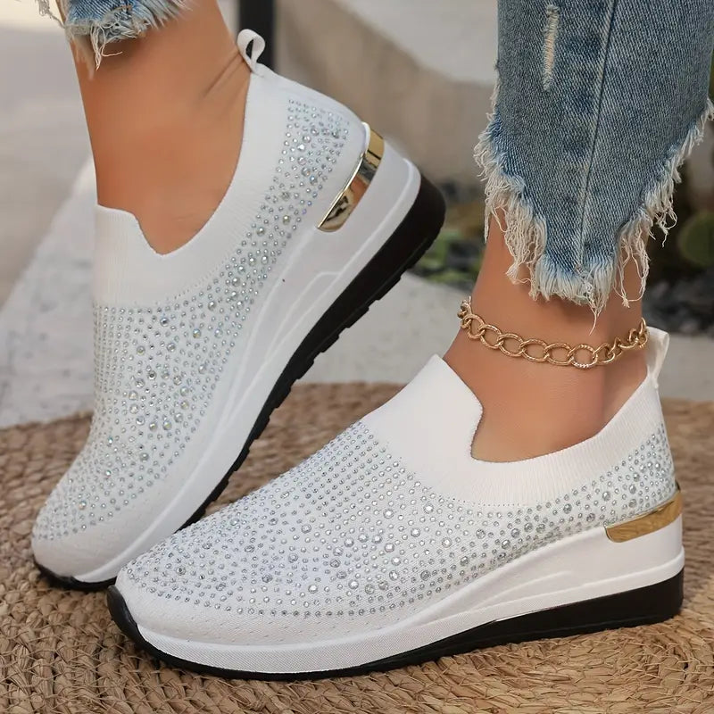 Bling Bling🔥Último día 50% de descuento⭐ Cómodas zapatillas de plataforma con diamantes de imitación para mujer