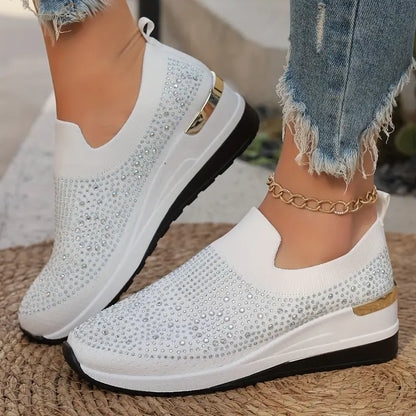 Bling Bling🔥Último día 50% de descuento⭐ Cómodas zapatillas de plataforma con diamantes de imitación para mujer