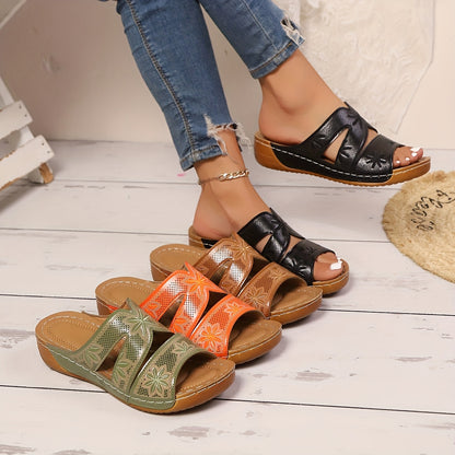 🔥Last Day Deal 50% OFF🔥Orthopedic Leaf Embroidered Sandals – 2025 Wedge Style