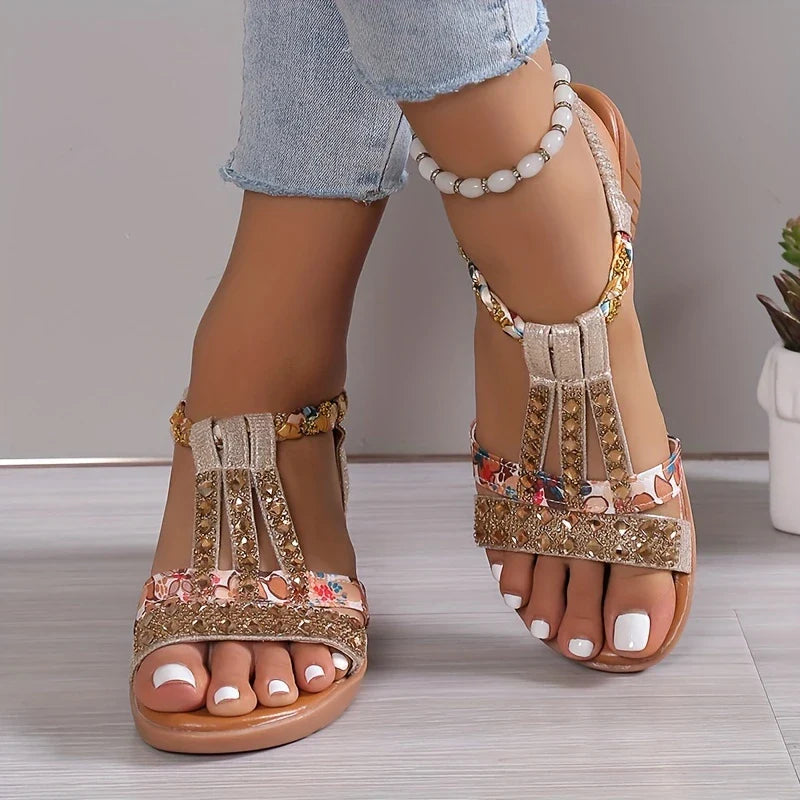 🔥Last Day 50% OFF 🔥Women's Rhinestone Decor Wedge Sandals, Comfortable and Anti-slip