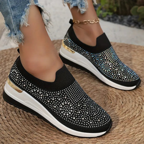Bling Bling🔥Último día 50% de descuento⭐ Cómodas zapatillas de plataforma con diamantes de imitación para mujer