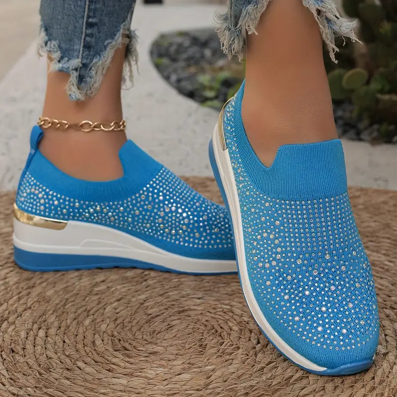 Bling Bling🔥Último día 50% de descuento⭐ Cómodas zapatillas de plataforma con diamantes de imitación para mujer