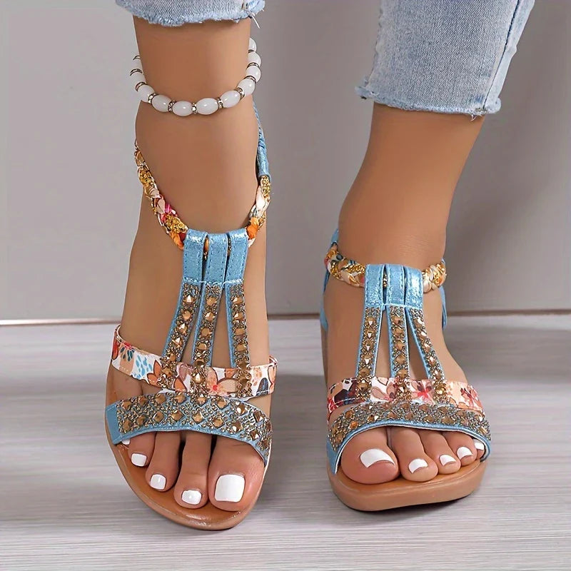 🔥Last Day 50% OFF 🔥Women's Rhinestone Decor Wedge Sandals, Comfortable and Anti-slip