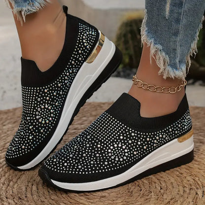 Bling Bling🔥Último día 50% de descuento⭐ Cómodas zapatillas de plataforma con diamantes de imitación para mujer