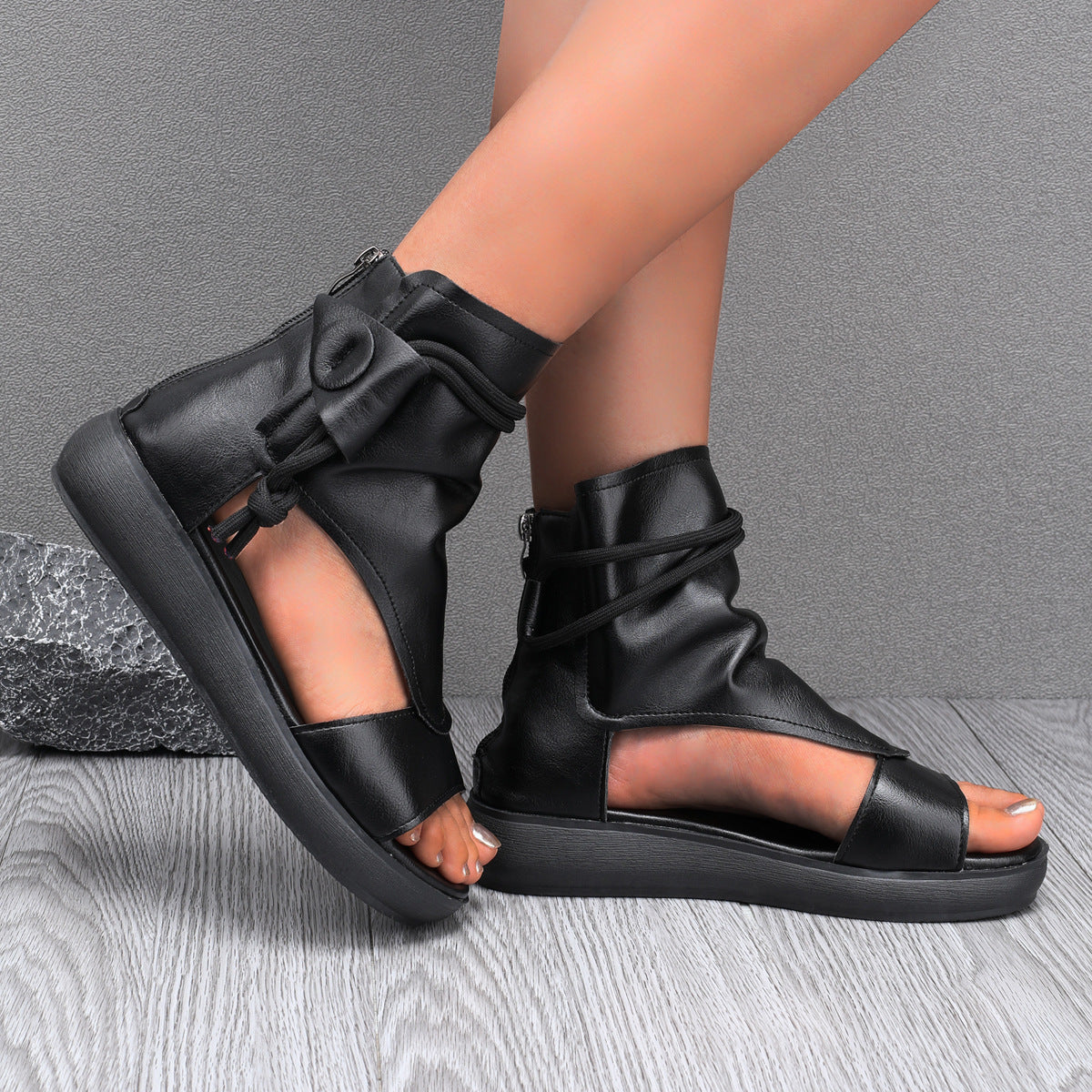 💥LAST DAY SALE 50% OFF💥 Elegant Gladiator Sandals – Soft Platform Sole, Back Zipper, Stylish Wrap Design