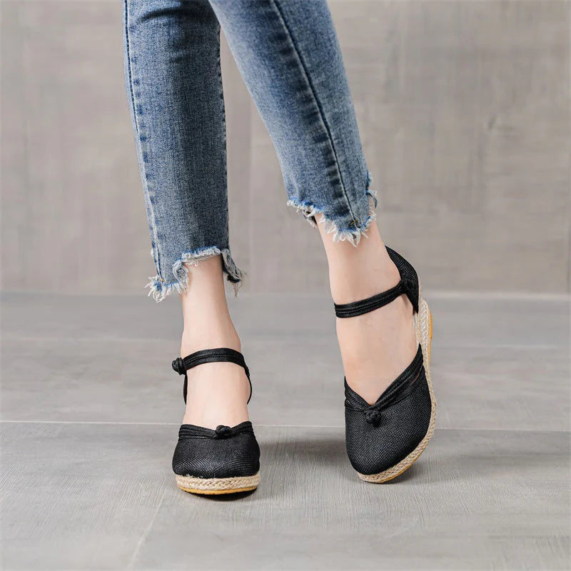 Women's Sandals Wedge Comfortable Pointed Toe Hemp Braid Buckle