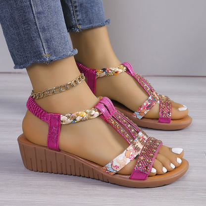 🔥Last Day 50% OFF 🔥Women's Rhinestone Decor Wedge Sandals, Comfortable and Anti-slip
