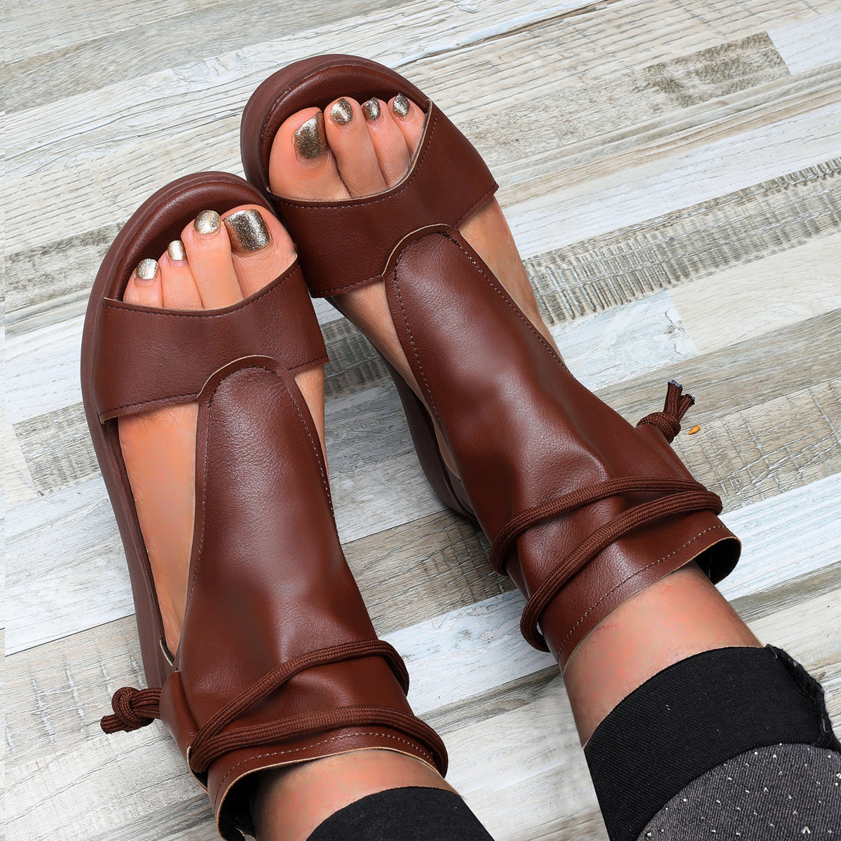 💥LAST DAY SALE 50% OFF💥 Elegant Gladiator Sandals – Soft Platform Sole, Back Zipper, Stylish Wrap Design