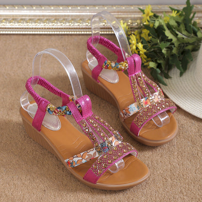 🔥Last Day 50% OFF 🔥Women's Rhinestone Decor Wedge Sandals, Comfortable and Anti-slip