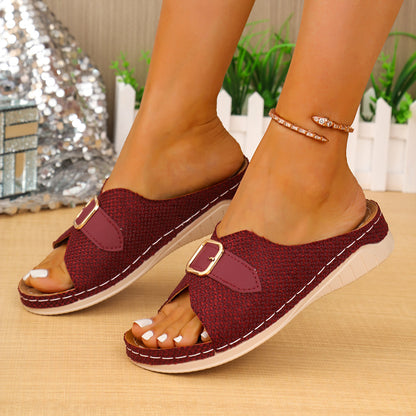 Vintage Style Platform Heel Slip-on Sandals with Open Toe