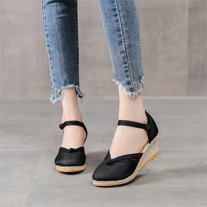 Women's Sandals Wedge Comfortable Pointed Toe Hemp Braid Buckle