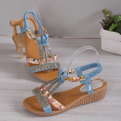 🔥Last Day 50% OFF 🔥Women's Rhinestone Decor Wedge Sandals, Comfortable and Anti-slip