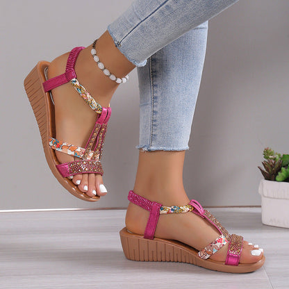 🔥Last Day 50% OFF 🔥Women's Rhinestone Decor Wedge Sandals, Comfortable and Anti-slip
