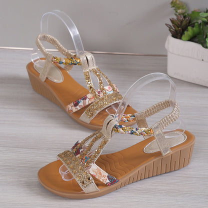 🔥Last Day 50% OFF 🔥Women's Rhinestone Decor Wedge Sandals, Comfortable and Anti-slip