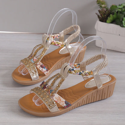 🔥Last Day 50% OFF 🔥Women's Rhinestone Decor Wedge Sandals, Comfortable and Anti-slip