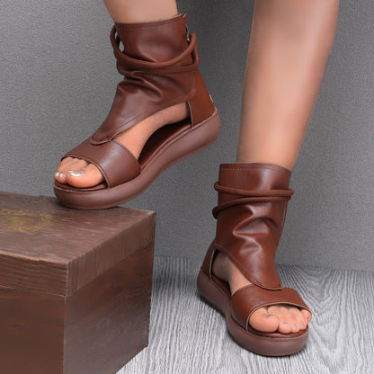 💥LAST DAY SALE 50% OFF💥 Elegant Gladiator Sandals – Soft Platform Sole, Back Zipper, Stylish Wrap Design