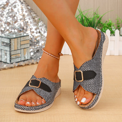 Vintage Style Platform Heel Slip-on Sandals with Open Toe