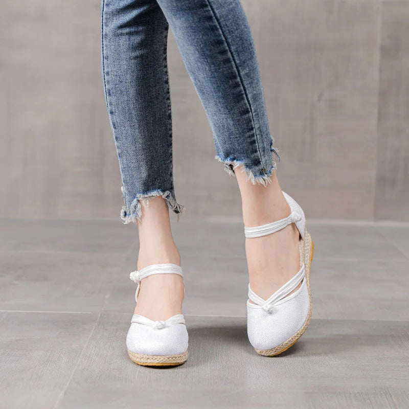 Women's Sandals Wedge Comfortable Pointed Toe Hemp Braid Buckle
