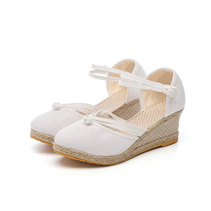 Women's Sandals Wedge Comfortable Pointed Toe Hemp Braid Buckle