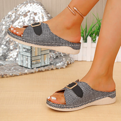 Vintage Style Platform Heel Slip-on Sandals with Open Toe