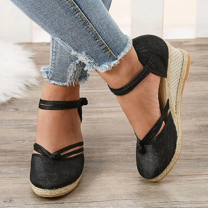 Women's Sandals Wedge Comfortable Pointed Toe Hemp Braid Buckle