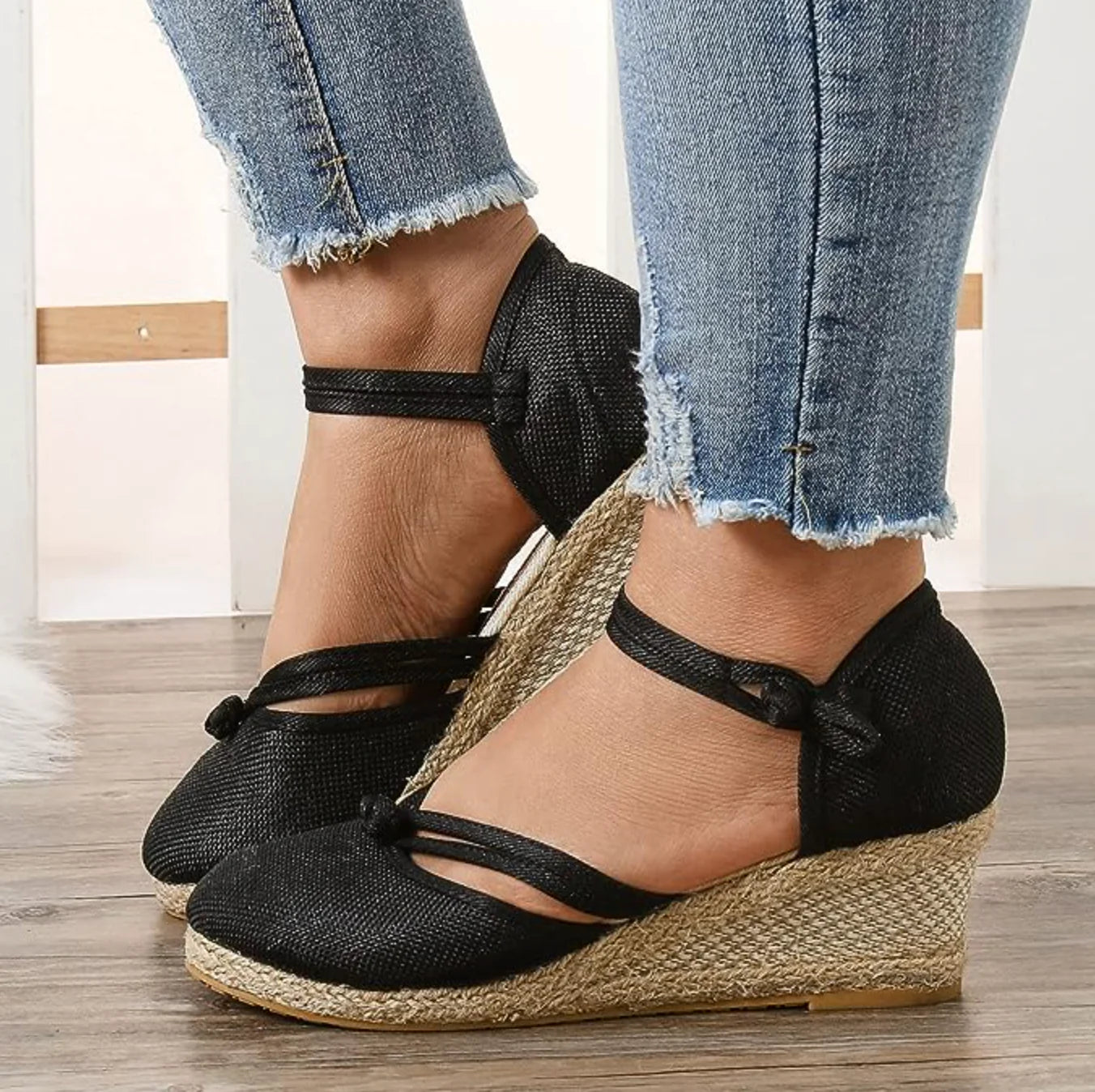 Women's Sandals Wedge Comfortable Pointed Toe Hemp Braid Buckle