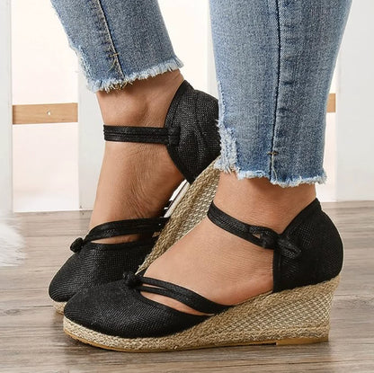 Women's Sandals Wedge Comfortable Pointed Toe Hemp Braid Buckle