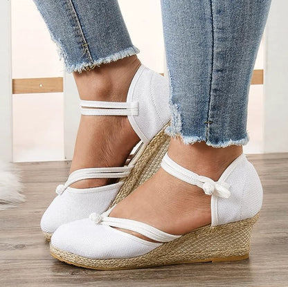 Women's Sandals Wedge Comfortable Pointed Toe Hemp Braid Buckle