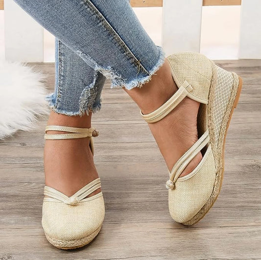 Women's Sandals Wedge Comfortable Pointed Toe Hemp Braid Buckle