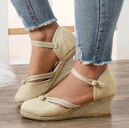 Women's Sandals Wedge Comfortable Pointed Toe Hemp Braid Buckle