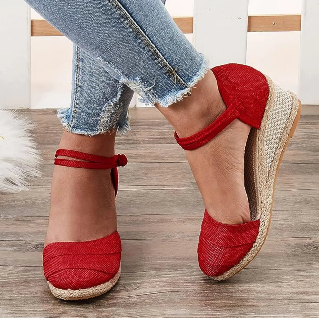 Women's Sandals Wedge Comfortable Pointed Toe Hemp Braid Buckle