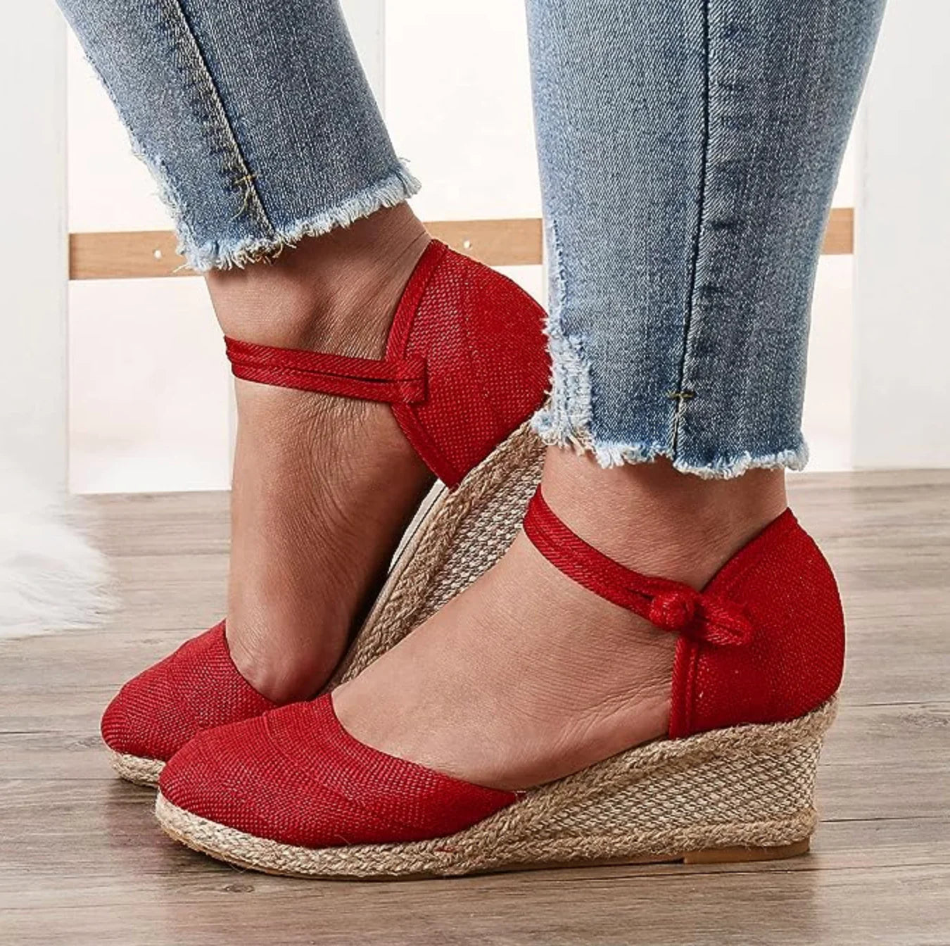 Women's Sandals Wedge Comfortable Pointed Toe Hemp Braid Buckle