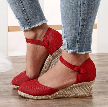 Women's Sandals Wedge Comfortable Pointed Toe Hemp Braid Buckle