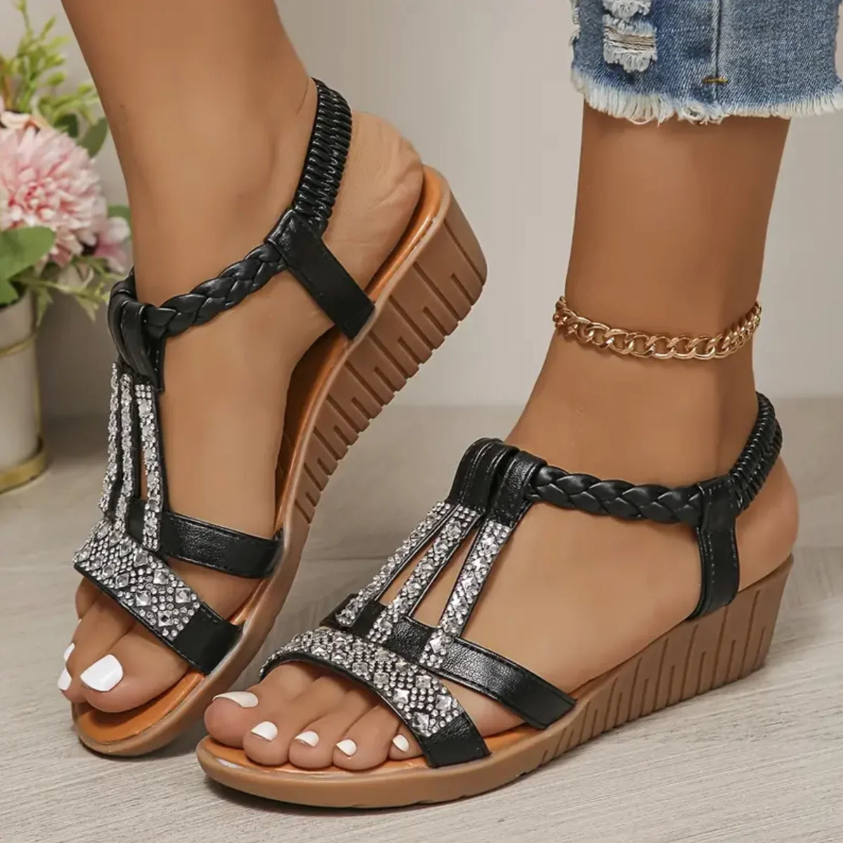 🔥Last Day Promotion 50% OFF 🔥 Women's flat rhinestone fish mouth sandals