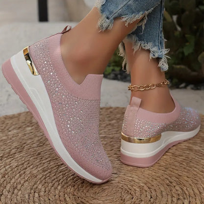 Bling Bling🔥Último día 50% de descuento⭐ Cómodas zapatillas de plataforma con diamantes de imitación para mujer