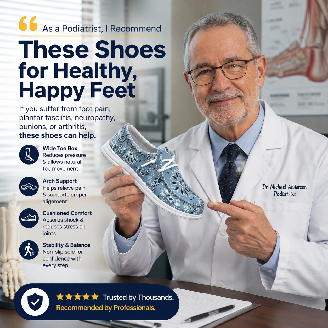 Women's Wide Toe Comfort Slip-on Shoes, Lightweight Orthopedic Walking Sneakers