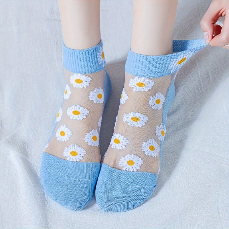 5 pares de calcetines transpirables de verano antideslizantes con 50 % de descuento: malla antibacteriana y un bonito diseño floral.