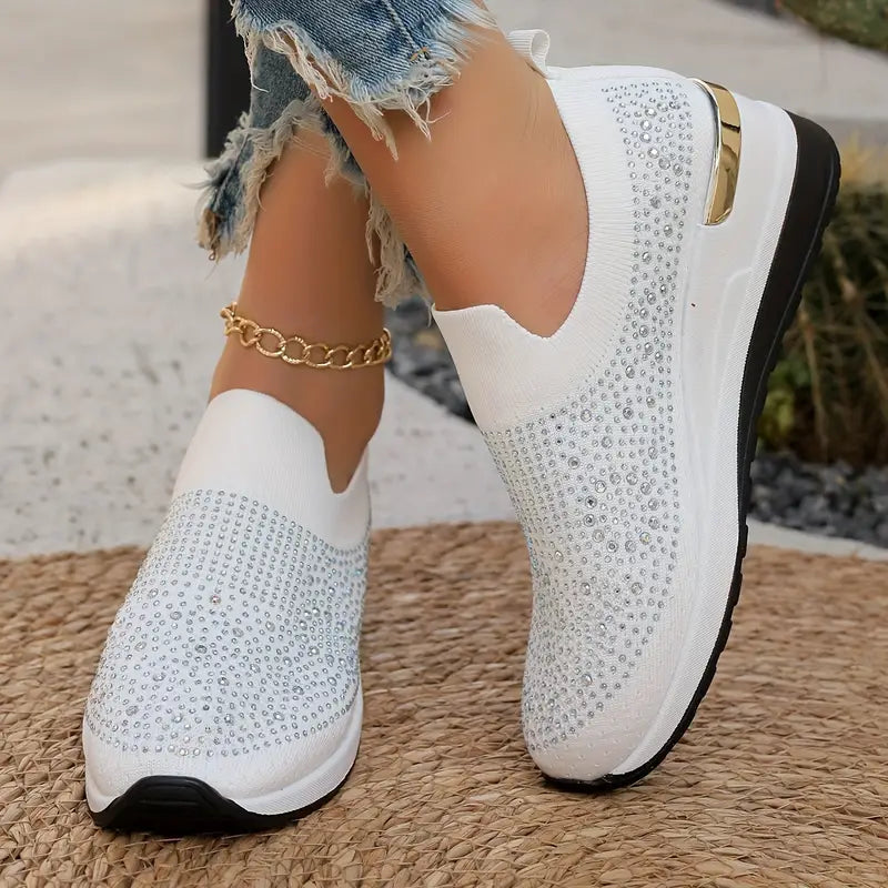 Bling Bling🔥Último día 50% de descuento⭐ Cómodas zapatillas de plataforma con diamantes de imitación para mujer