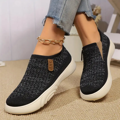 Women's Knitted Elastic Thick-soled Breathable Non-slip Slip-on Casual Shoes
